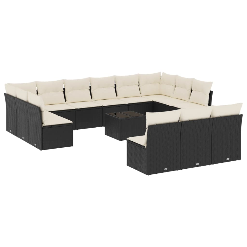 4-Delige Loungeset Met Kussens Poly Rattan Zwart en crème Met tafel