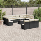 Loungeset poly rattan zwart 14-delig