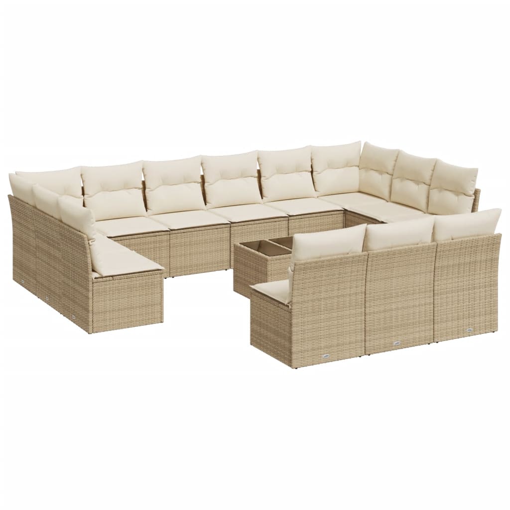 14-Delige Loungeset Met Kussens Poly Rattan Beige