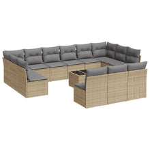 14-delige Loungeset met kussens poly rattan beige Beige en grijs Met tafel