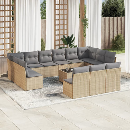 10-Delige Loungeset Met Kussens Poly Rattan Beige Blauw
