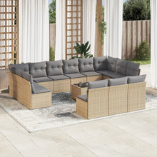 14-delige Loungeset met kussens poly rattan beige Beige en grijs Met tafel