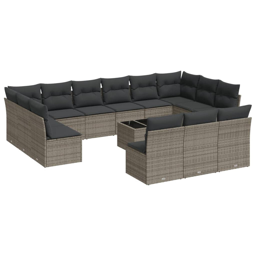 14-Delige Loungeset Met Kussens Poly Rattan Grijs