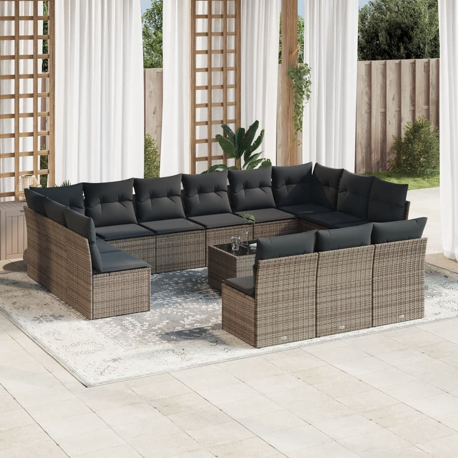 14-Delige Loungeset Met Kussens Poly Rattan Grijs