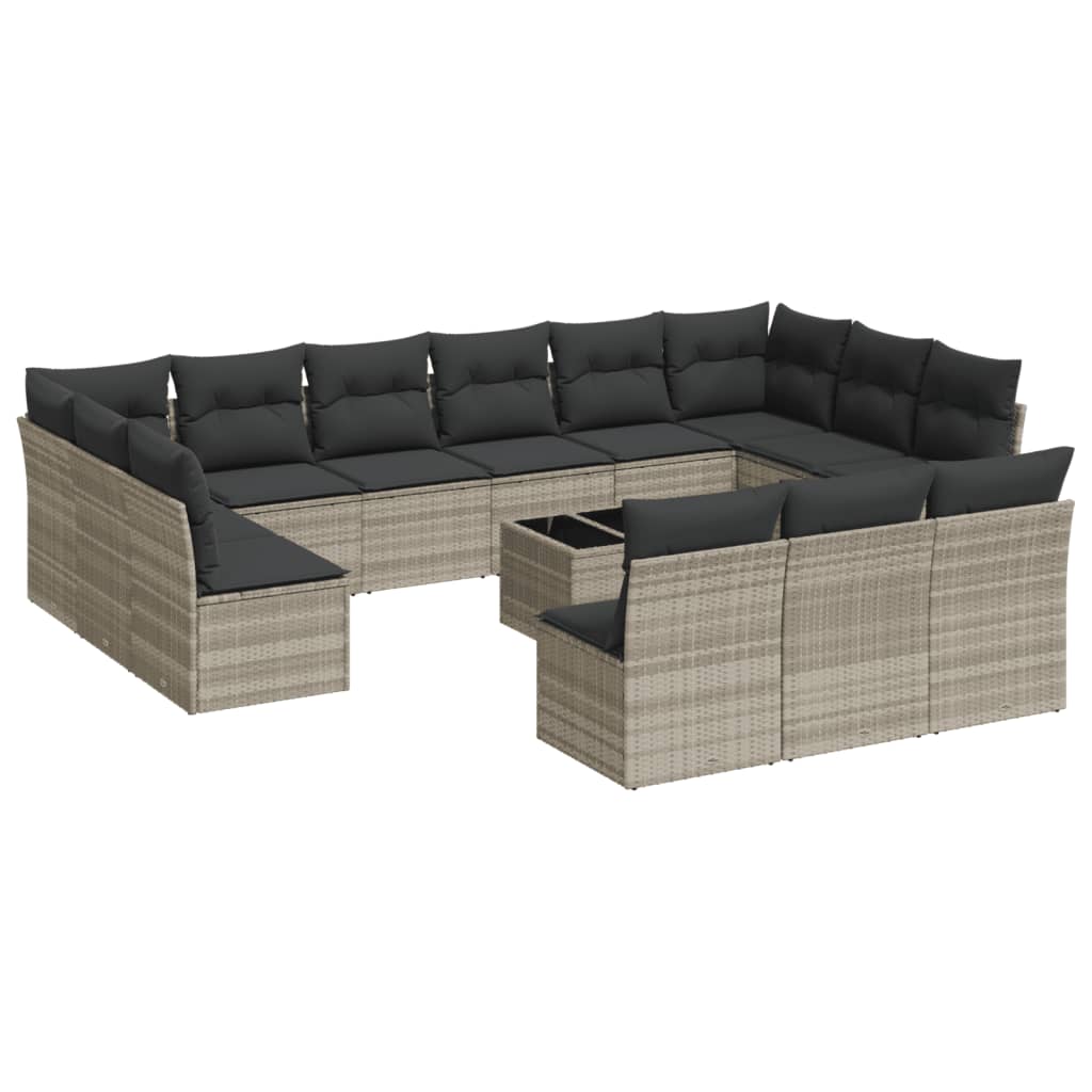 14-delige Loungeset met kussens poly rattan lichtgrijs