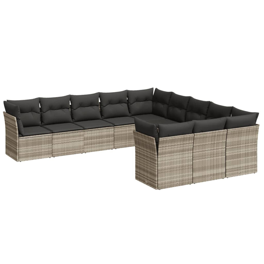 11-delige Loungeset met kussens poly rattan lichtgrijs