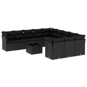 12-piece lounge set with cushions poly rattan black