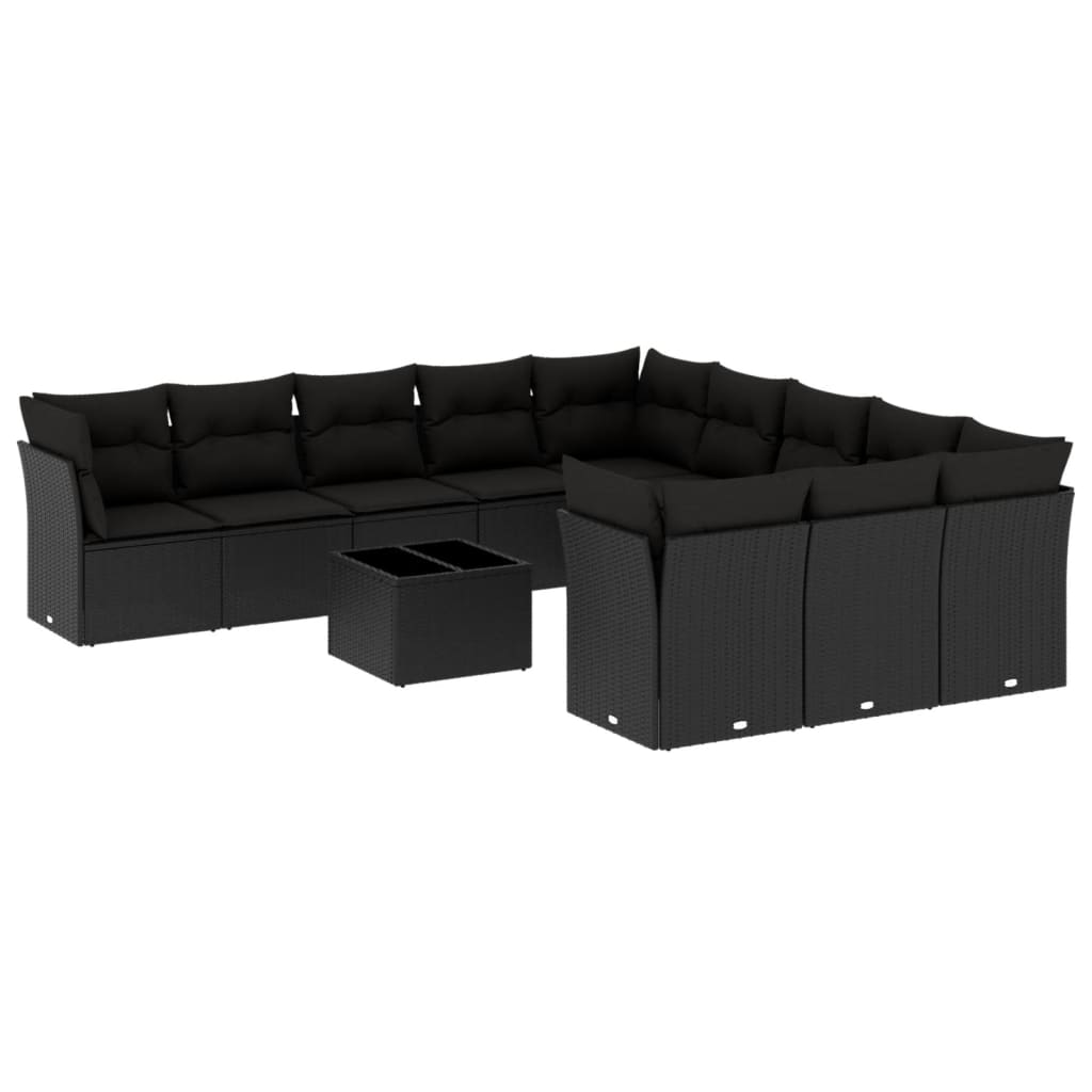 12-Delige Loungeset Met Kussens Poly Rattan Zwart