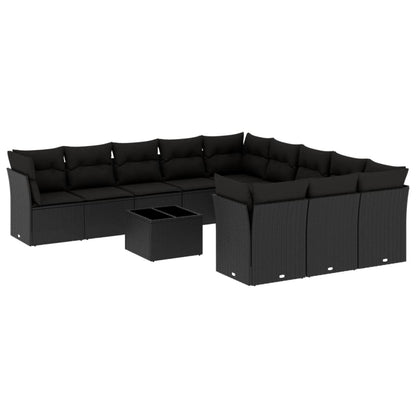 12-Delige Loungeset Met Kussens Poly Rattan Zwart