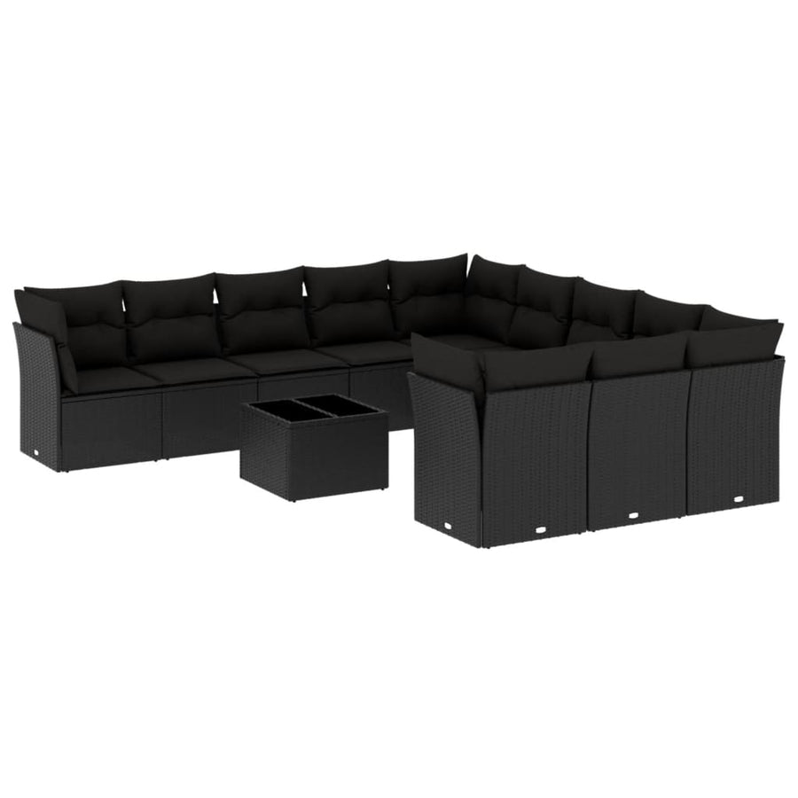 12-Delige Loungeset Met Kussens Poly Rattan Zwart