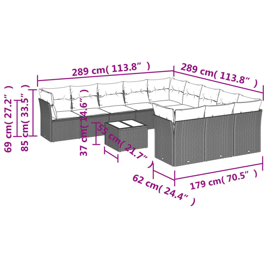 12-Delige Loungeset Met Kussens Poly Rattan Zwart
