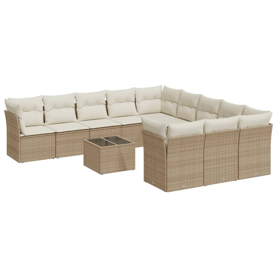 12-Delige Loungeset Met Kussens Poly Rattan Beige