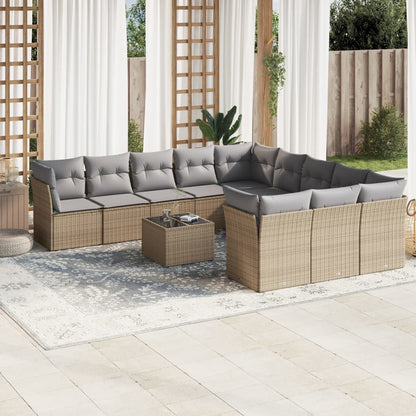 12-Delige Loungeset Met Kussens Poly Rattan Beige