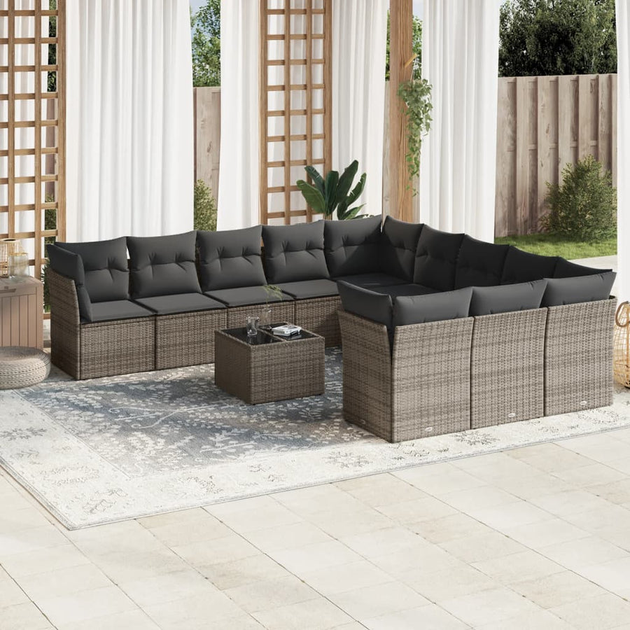 12-Delige Loungeset Met Kussens Poly Rattan Grijs