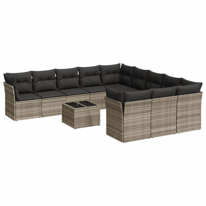12-delige Loungeset met kussens poly rattan lichtgrijs
