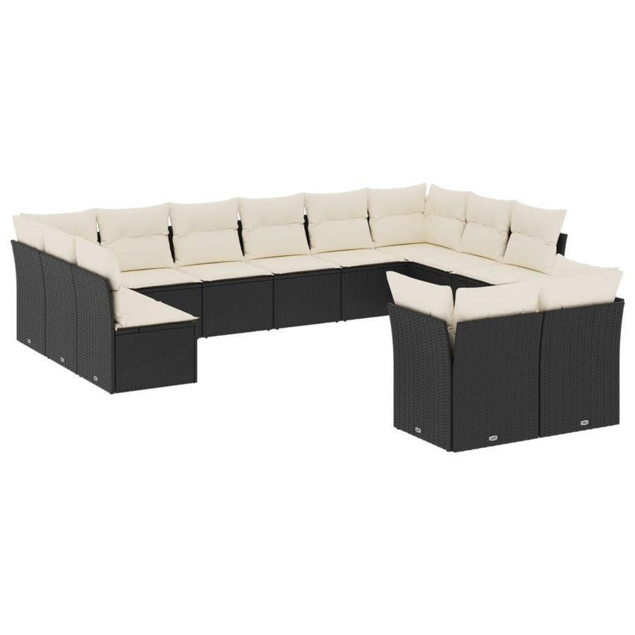 2-Delige Loungeset Met Kussens Poly Rattan Zwart en crème Zonder tafel