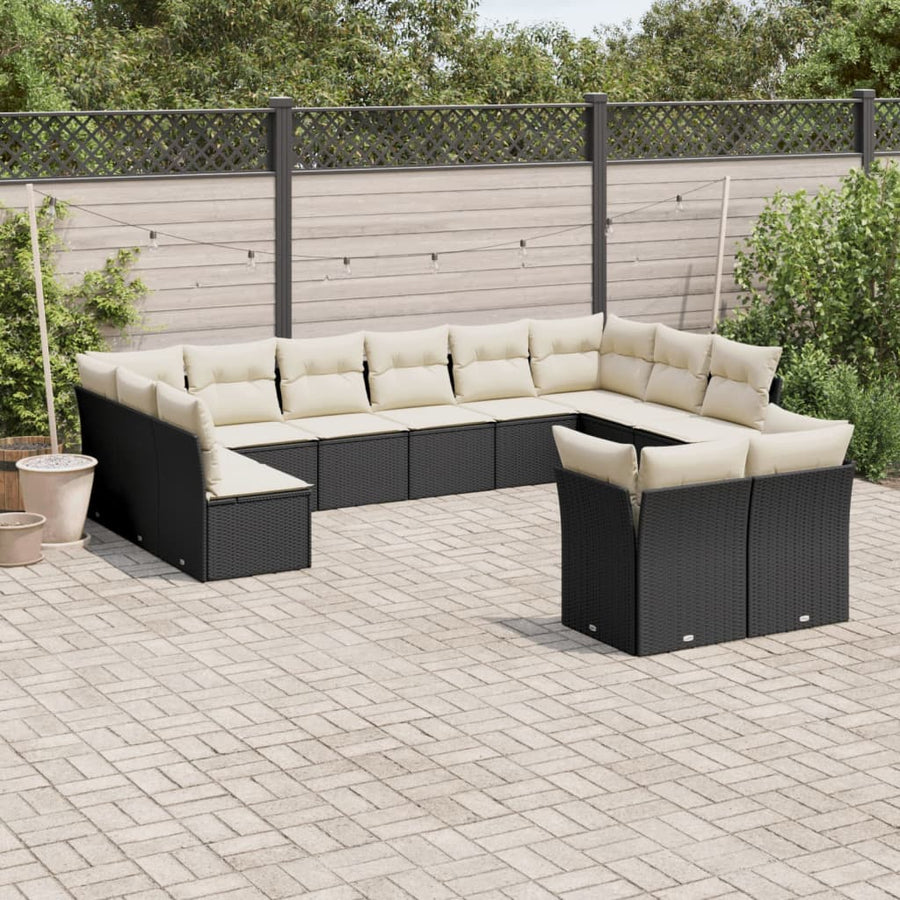 10-Delige Loungeset Met Kussens Poly Rattan Beige Blauw