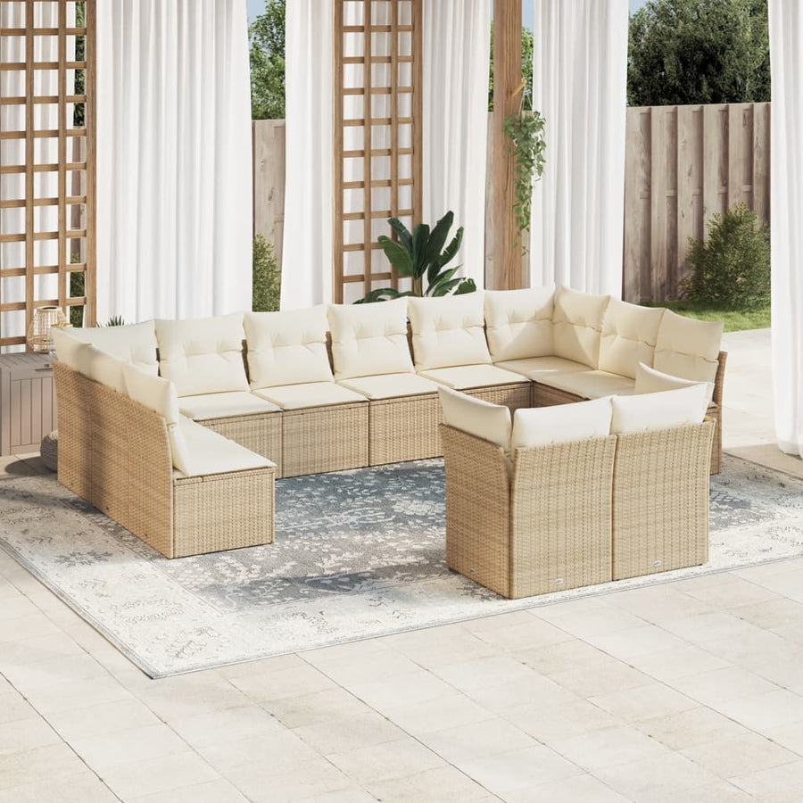 12-Delige Loungeset Met Kussens Poly Rattan Beige