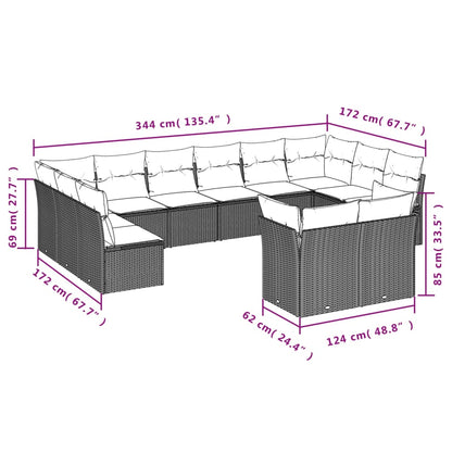12-Delige Loungeset Met Kussens Poly Rattan Beige