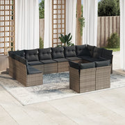 Loungeset poly rattan grijs 12-delig