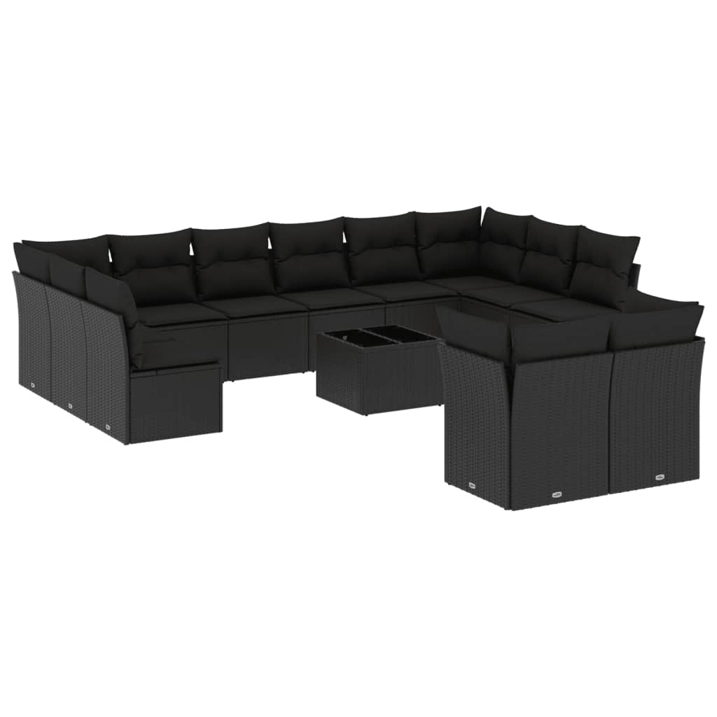 13-Delige Loungeset Met Kussens Poly Rattan Zwart