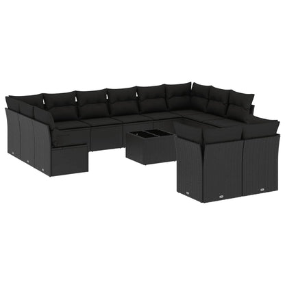 13-Delige Loungeset Met Kussens Poly Rattan Zwart