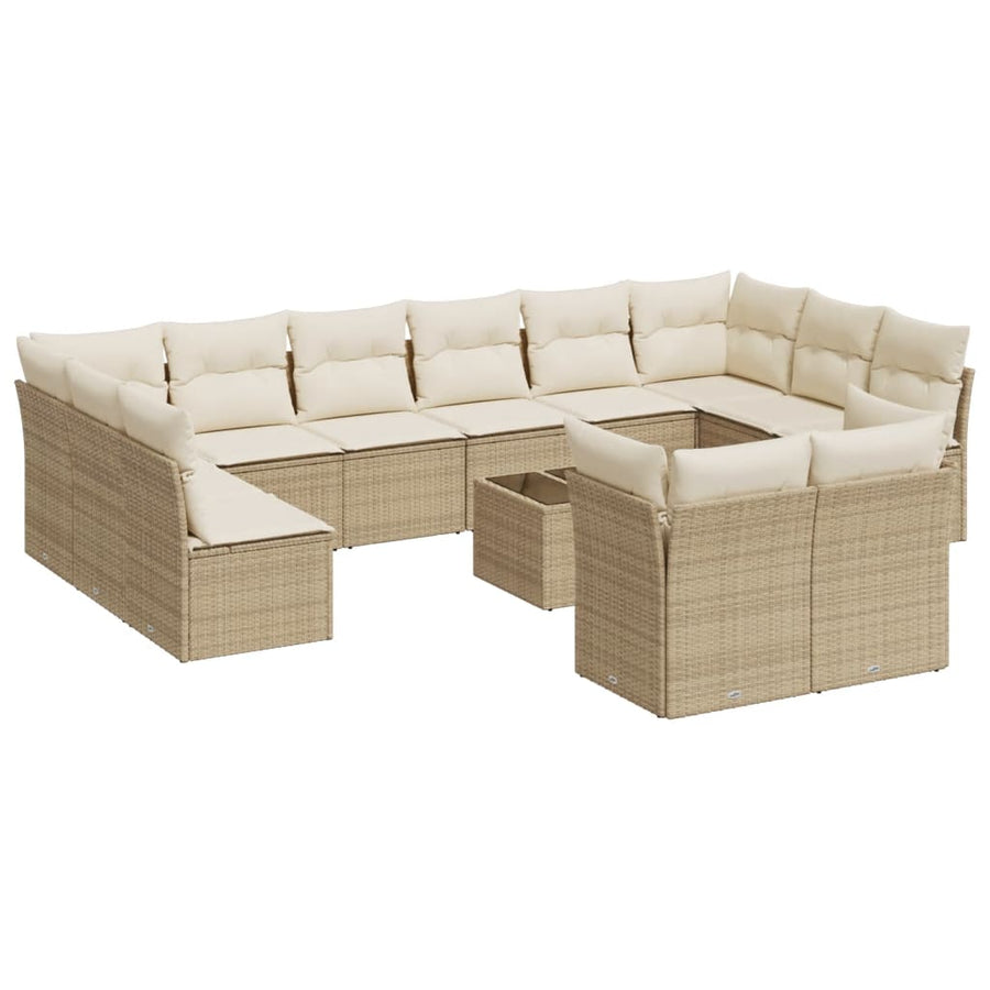 13-Delige Loungeset Met Kussens Poly Rattan Beige