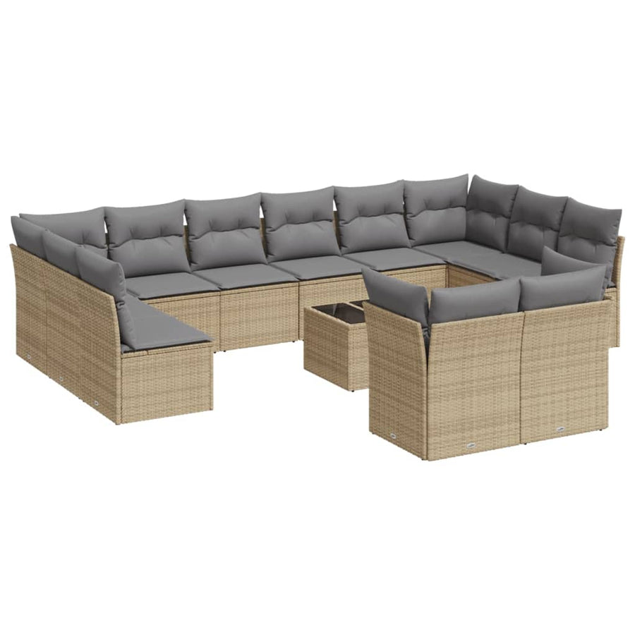 3-Delige Loungeset Met Kussens Poly Rattan Beige en grijs Met tafel
