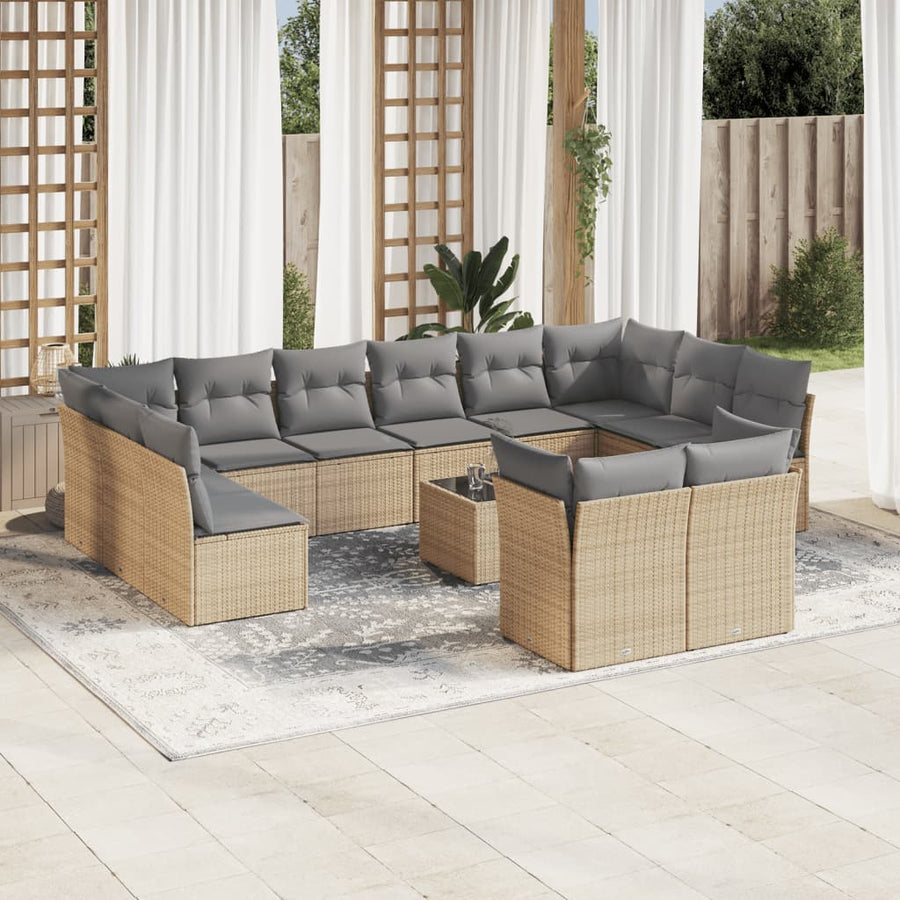 10-Delige Loungeset Met Kussens Poly Rattan Beige Blauw