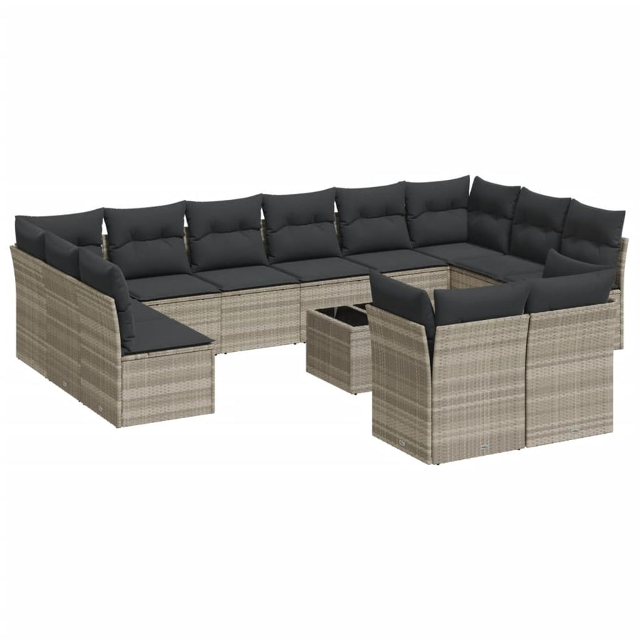 13-delige Loungeset met kussens poly rattan lichtgrijs
