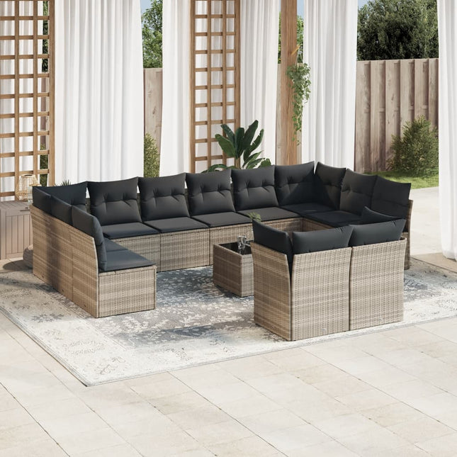 13-delige Loungeset met kussens poly rattan lichtgrijs