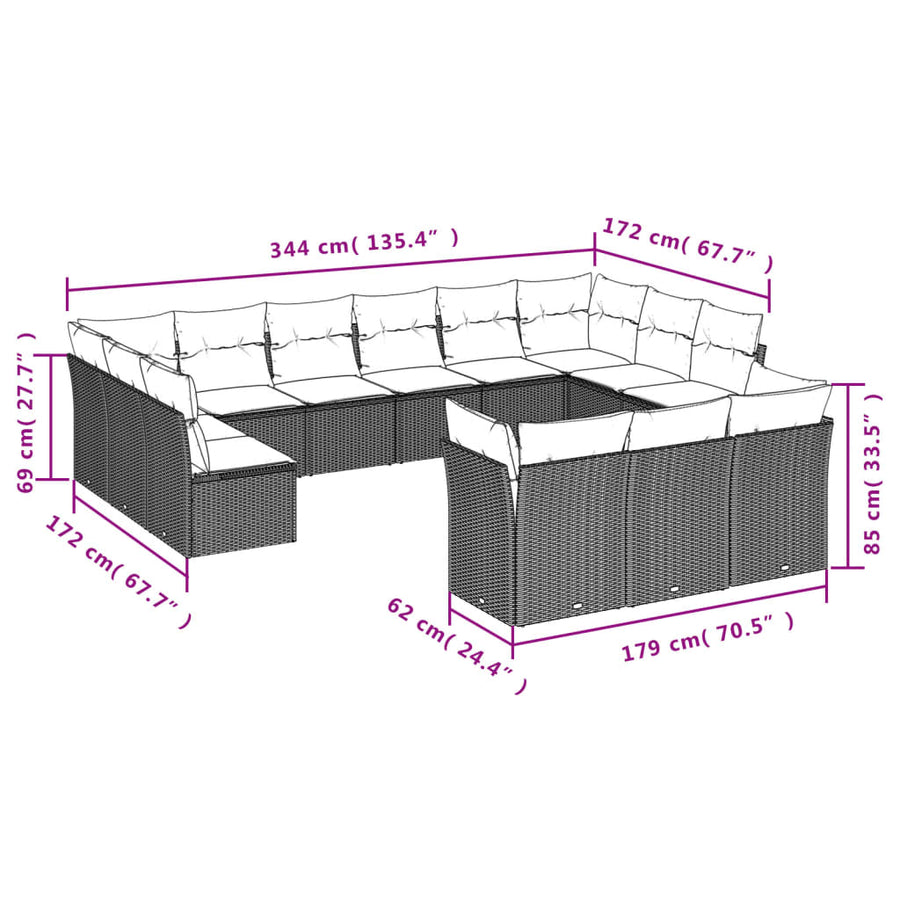13-Delige Loungeset Met Kussens Poly Rattan Zwart