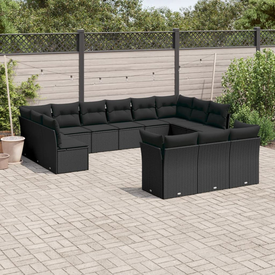 10-Delige Loungeset Met Kussens Poly Rattan Beige Blauw