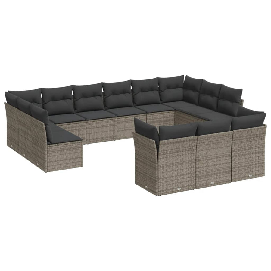 13-Delige Loungeset Met Kussens Poly Rattan Grijs