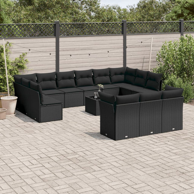 14-Delige Loungeset Met Kussens Poly Rattan Zwart