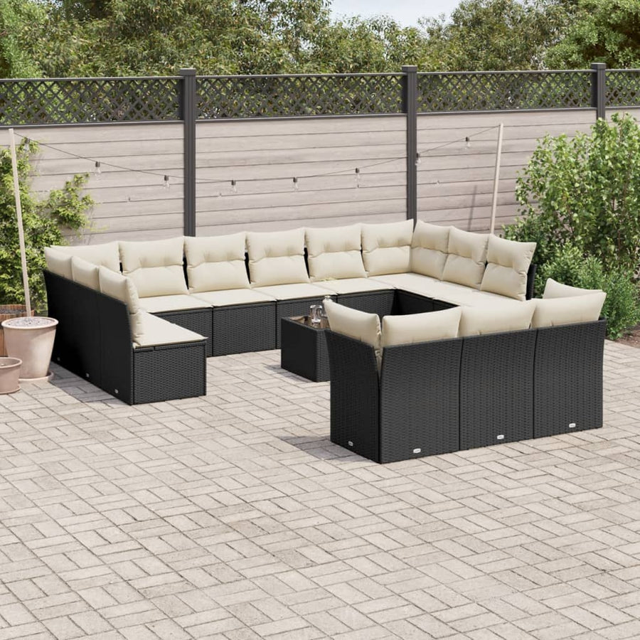 4-delige Loungeset met kussens poly rattan Zwart en crème Met tafel