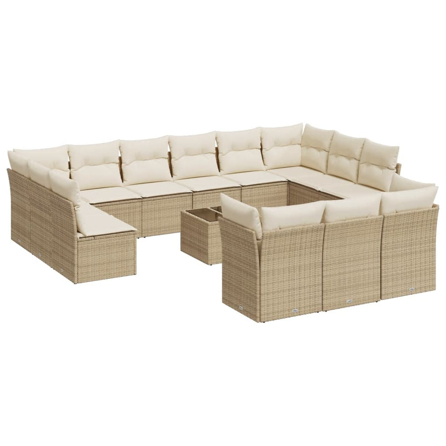 14-Delige Loungeset Met Kussens Poly Rattan Beige