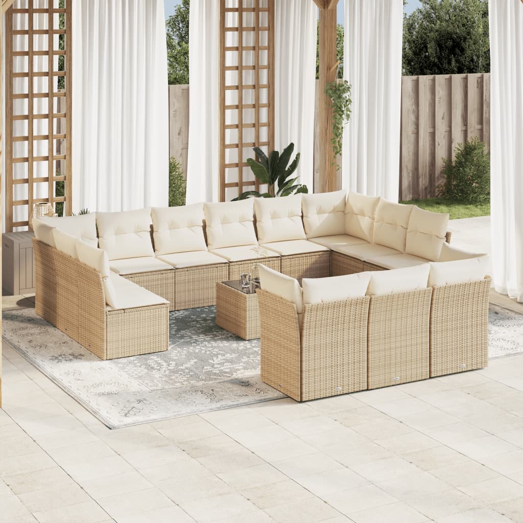 14-Delige Loungeset Met Kussens Poly Rattan Beige