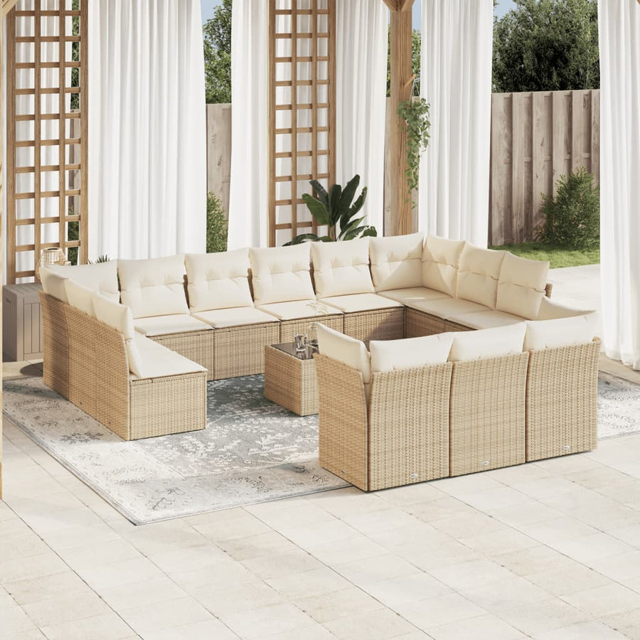 14-Delige Loungeset Met Kussens Poly Rattan Beige