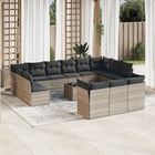14-piece Lounge Set with cushions poly rattan light grey