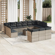 Loungeset 14-delig poly rattan lichtgrijs