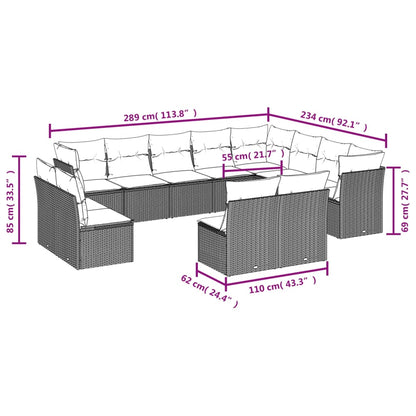 12-Delige Loungeset Met Kussens Poly Rattan Zwart