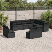 Loungeset poly rattan 12-delig zwart