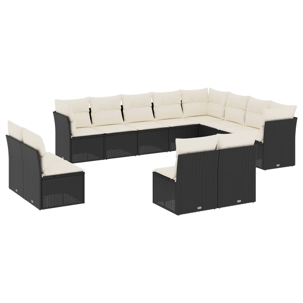 12-Delige Loungeset Met Kussens Poly Rattan Zwart