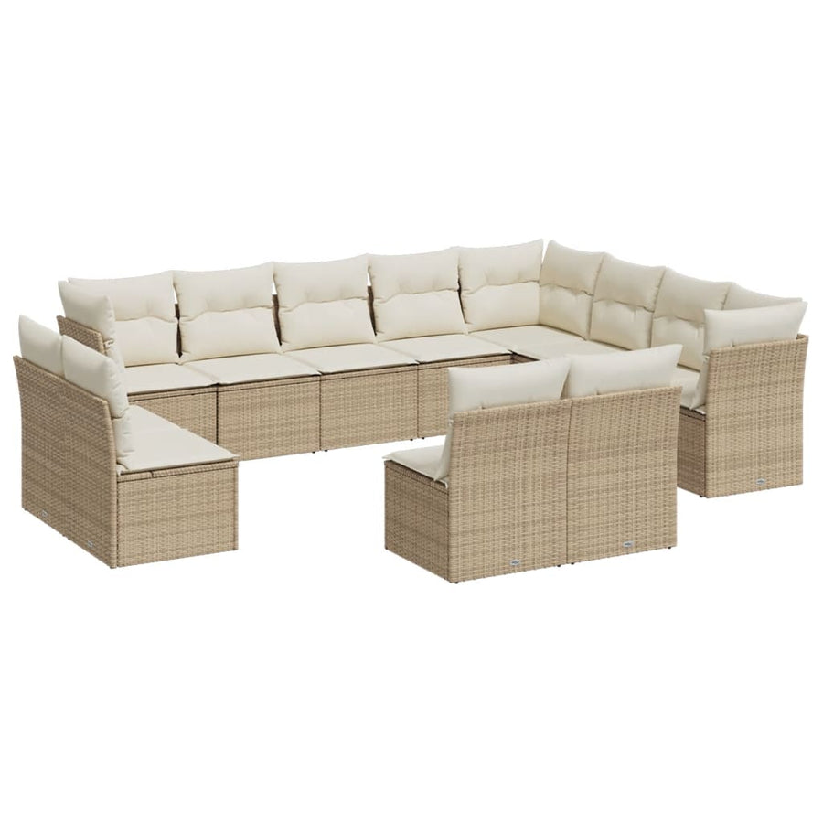 12-delige Loungeset met kussens poly rattan beige beige and cream