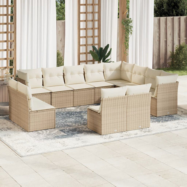 12-delige Loungeset met kussens poly rattan beige beige and cream