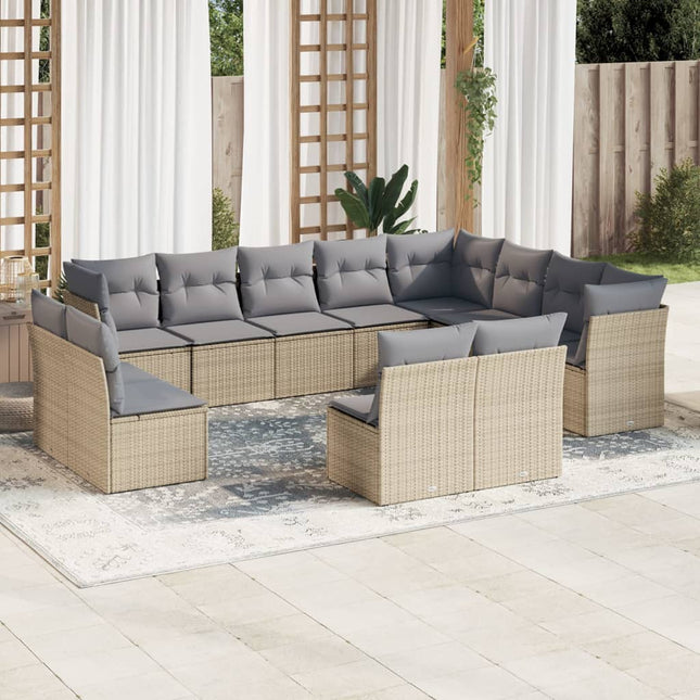 12-delige Loungeset met kussens poly rattan beige Beige en grijs Zonder tafel