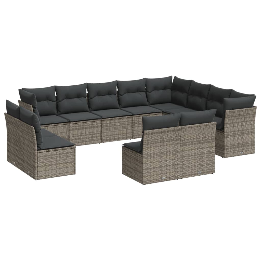 12-Delige Loungeset Met Kussens Poly Rattan Grijs