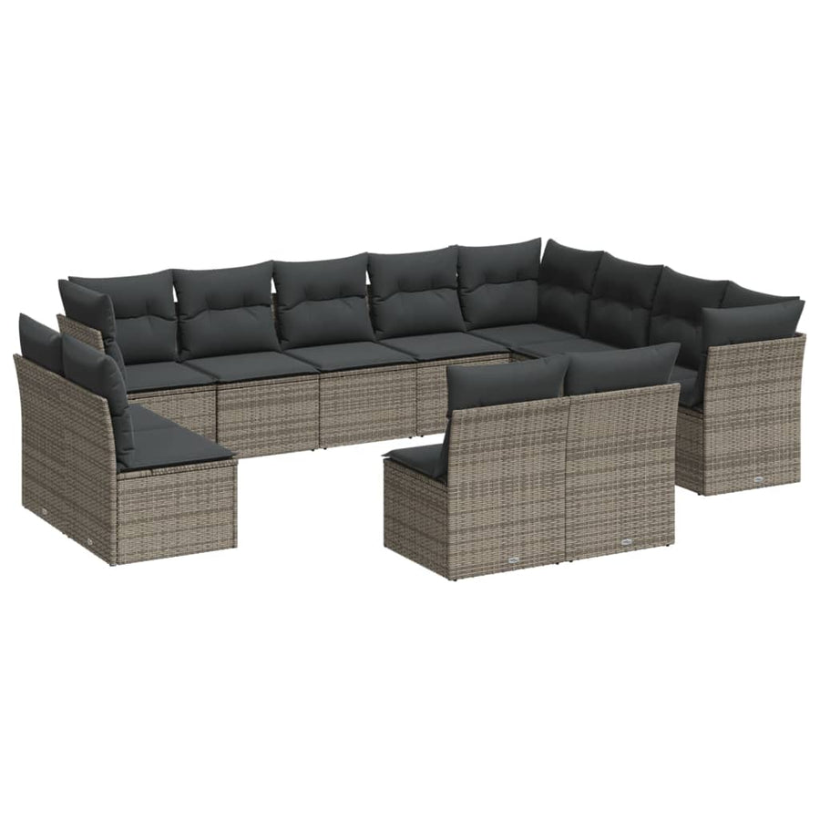 12-Delige Loungeset Met Kussens Poly Rattan Grijs