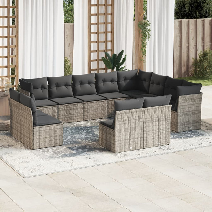 12-Delige Loungeset Met Kussens Poly Rattan Grijs